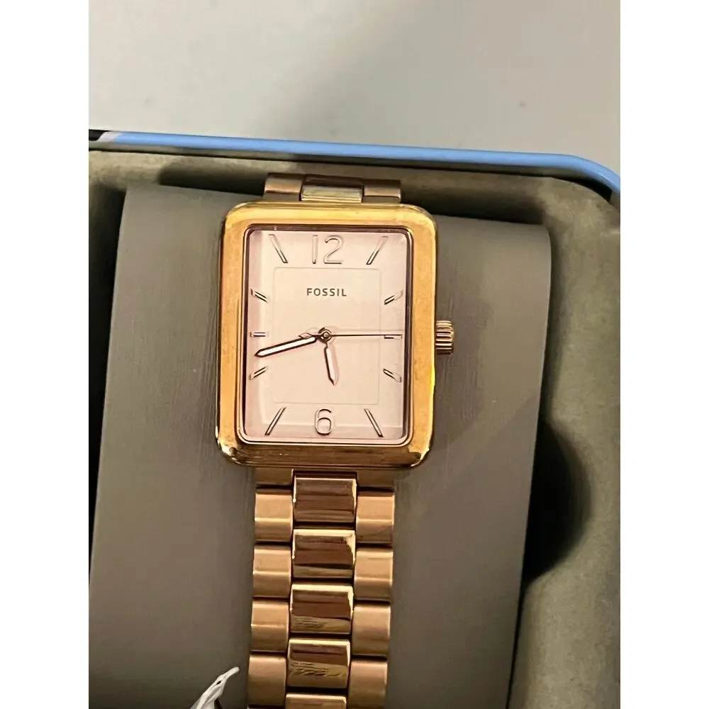 Fossil Atwater ES4156 Rose Gold Square Quartz Watch NWT